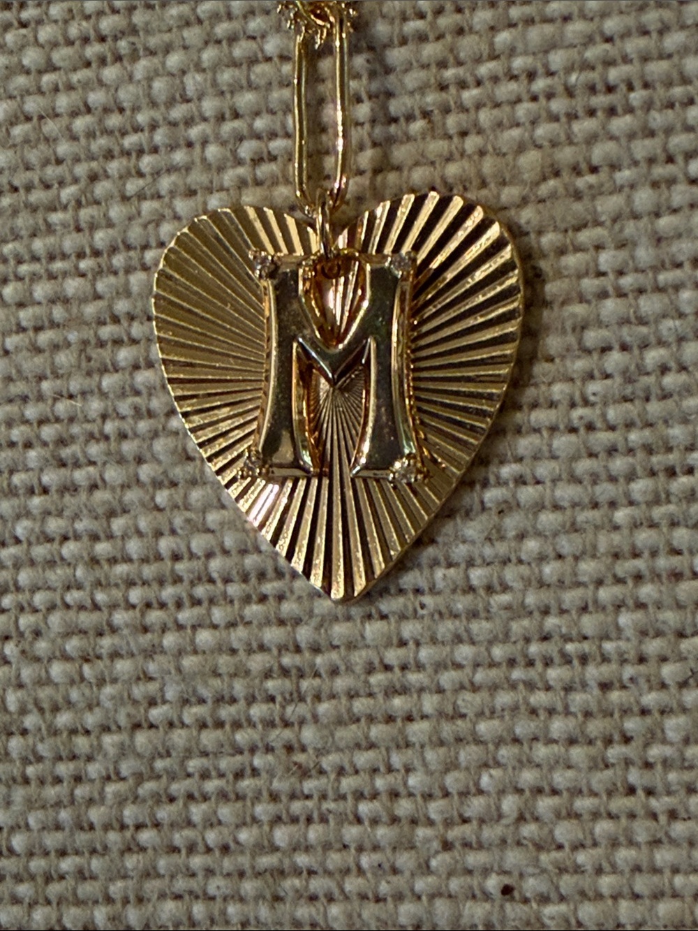 Anthropologie Gold Monogram "M" Fluted Heart Pendant Necklace/NWT - Picture 7 of 12
